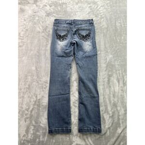 G By Guess Jeans Womens Sz 27 Blue Straight Leg Stretch Low Rise Faded Whisker